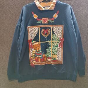 Act III Women Christmas Bear Grandmom Holiday Sweater Blue